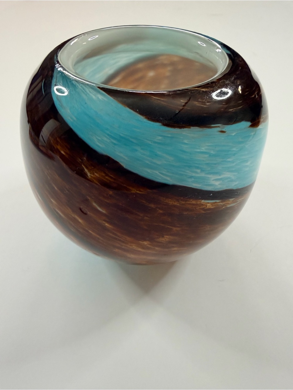 Handblown Brown and Turquoise Glass Vase